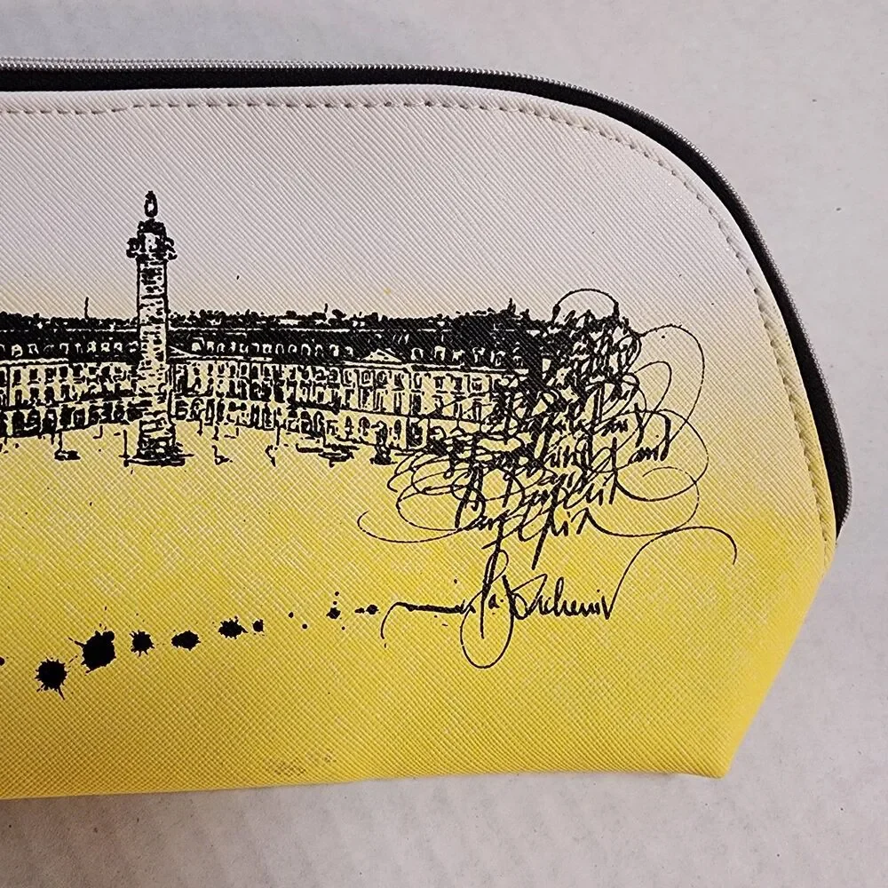 Darphin Paris Yellow Ombre Cosmetic Bag Travel Pouch Parisian Sketch NWOT Read
